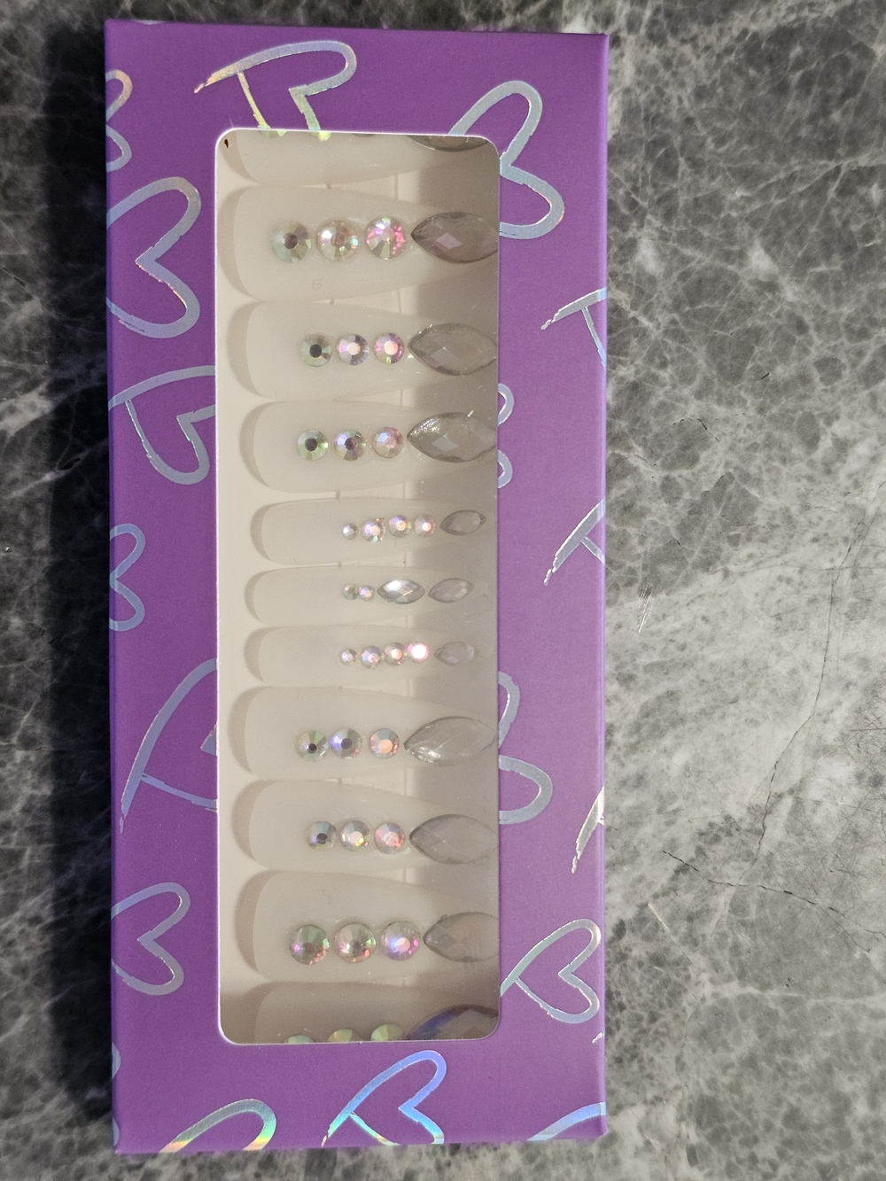 3/$40 Boop Nails Clear Iridescent Aurora Rhinestone Custom Press On Nails Set - Picture 3 of 5